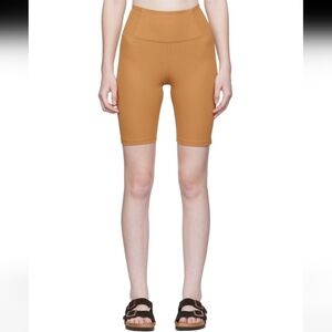Girlfriend Collective Rib High-Rise Run Shorts. Toffee (Yellow, Brown). 8". M.